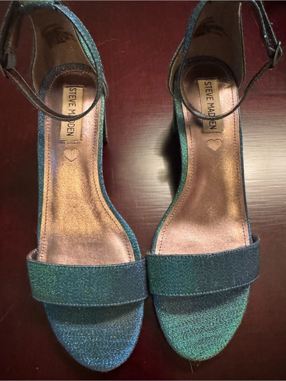 Steve Madden Shimmering Teal Open-Toe Ankle-Strap Heels